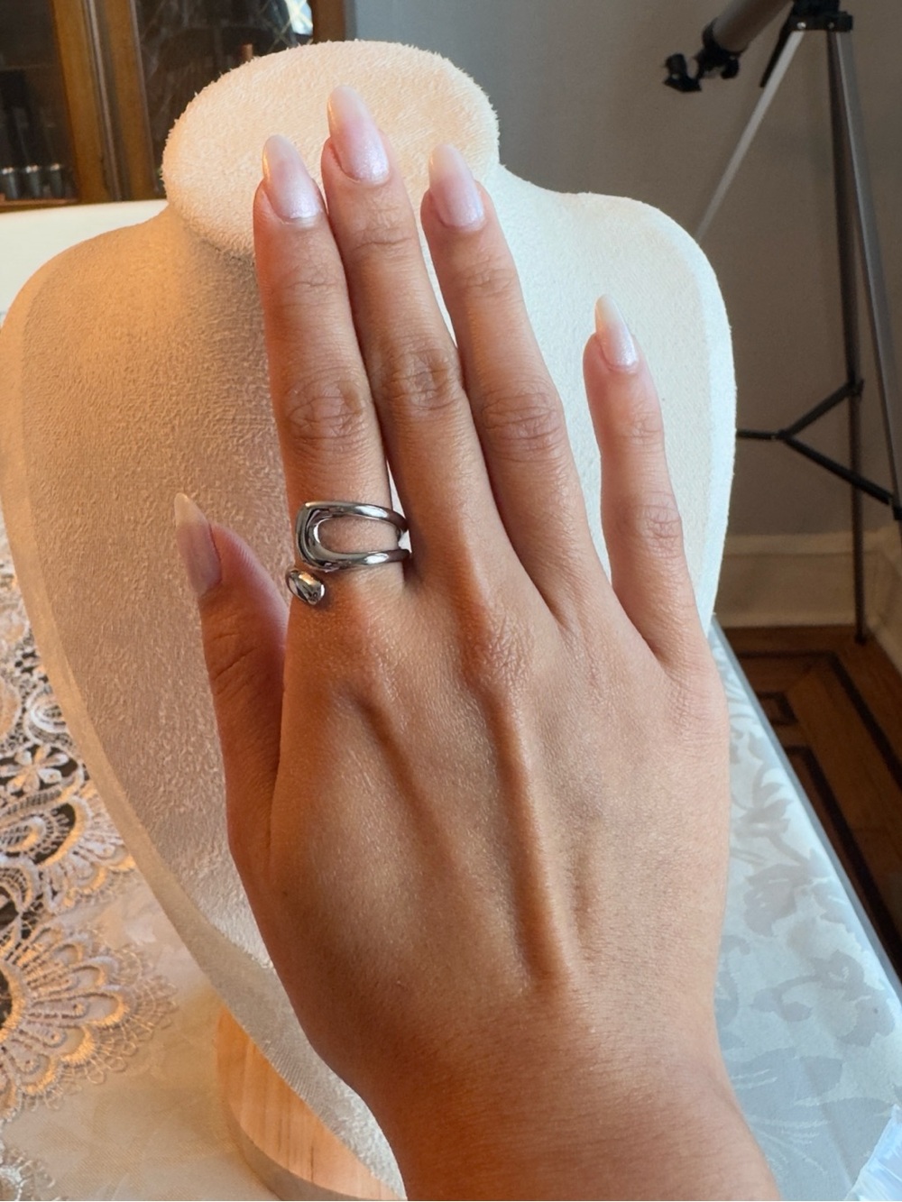 Sculpted Open Loop Bypass Silver-Tone Ring - Size 8